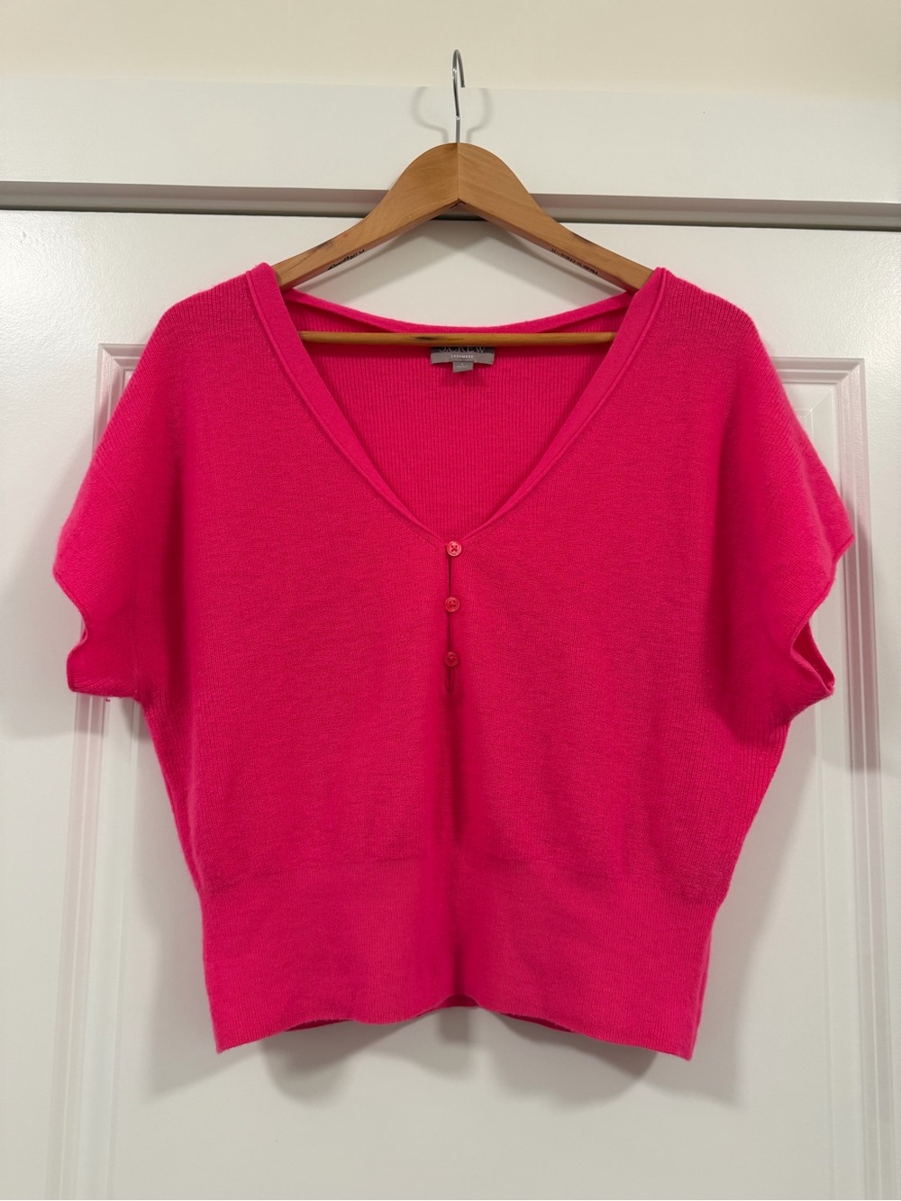 J.Crew Featherweight Cashmere V-Neck Top L Hot Pink BH456